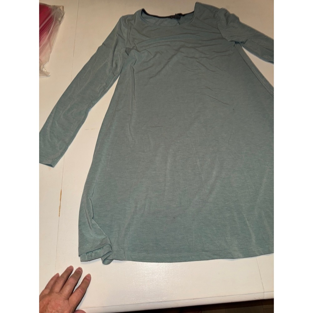 Free Fly Bamboo Long Sleeve T-Shirt Dress Blue Green Medium Relaxed Fit Jersey